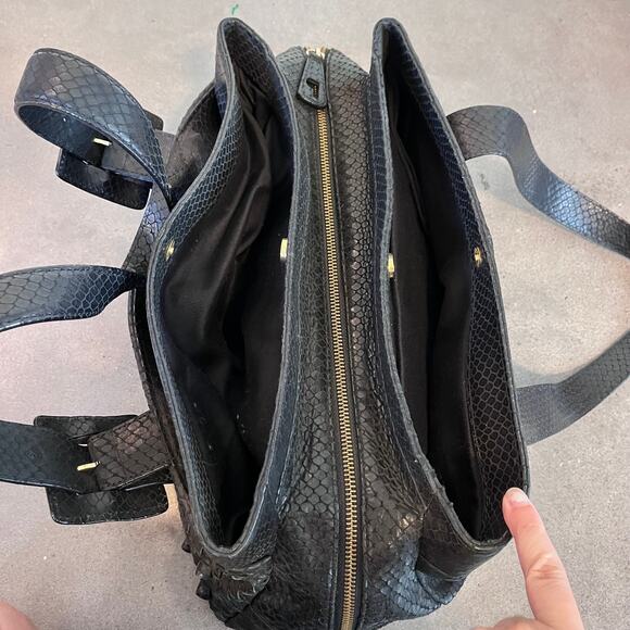 Perlina woven embossed leather black snake skin shoulder bag womens purse medium - Picture 6 of 9